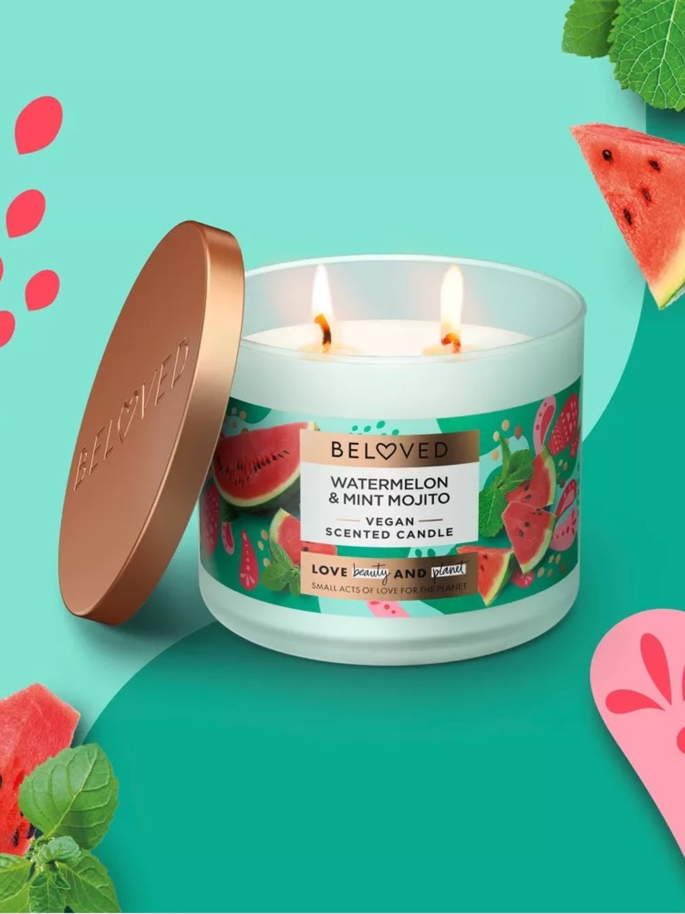Beloved by Love Beauty and Planet Watermelon & Mint Mojito 2-Wick Vegan Candle🍉